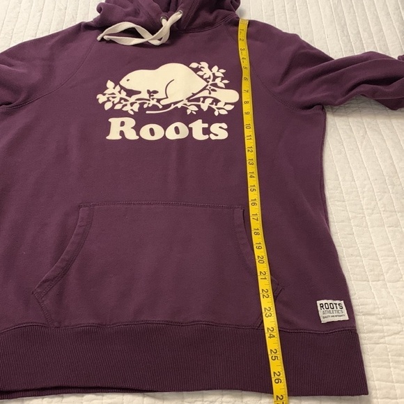 ROOTS sweatshirt hoodie kangaroo pocket drawstring hood purple eggplant medium - Picture 11 of 13